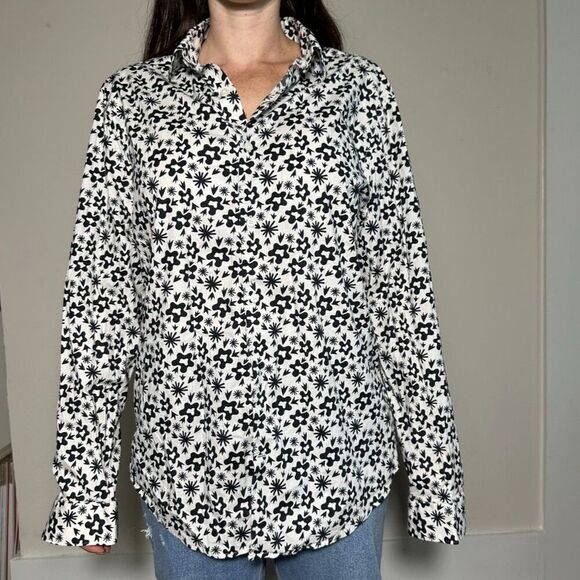 Express Black and White Button Up Longsleeve Shirt Size Large - Picture 1 of 5